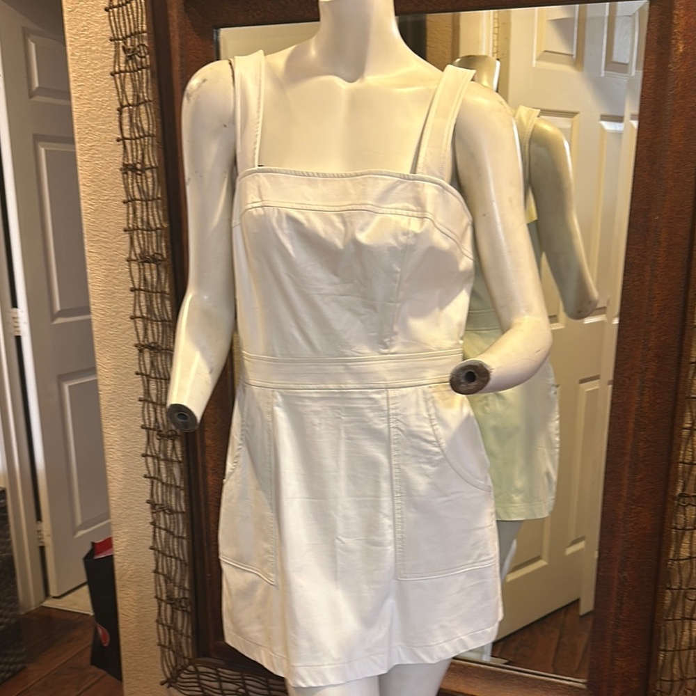 Amanda Uprichard White Faux Leather Strappy Mini Dress with Pockets